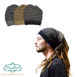 Bonnet tricoté carrés réversibles Dreadlocks laine Bandana image 6