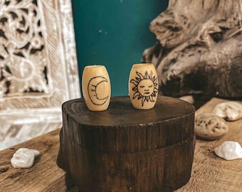 Sun & Moon Large Wooden  Dreadlock Bead 20x30mm x 10mm hole Pyrography Design Handmade