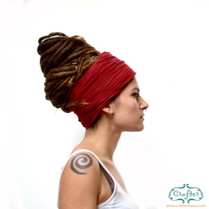 Dreadlock Scarf Head Wrap Turban Wine Red