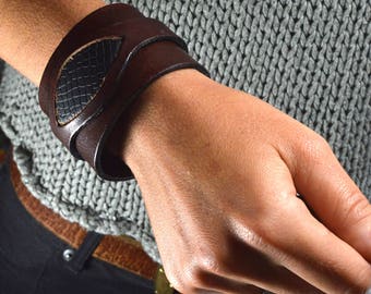 Black Brown Buffalo Leather Cuff Bracelet for Men and Women Adjustable Sizes Handmade Design