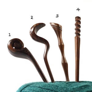 Hair Stick Single Wooden Dark Brown with Various Designs