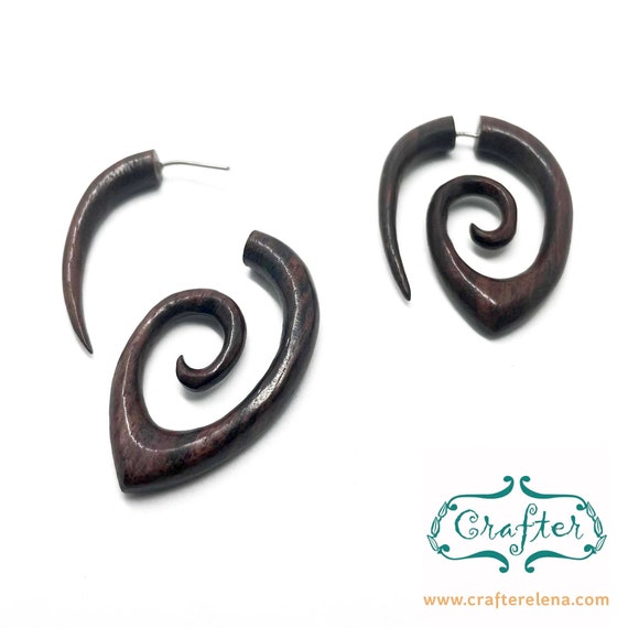 Mini Spiral Earrings Wooden Tribal Fake Gauge Etsy Australia