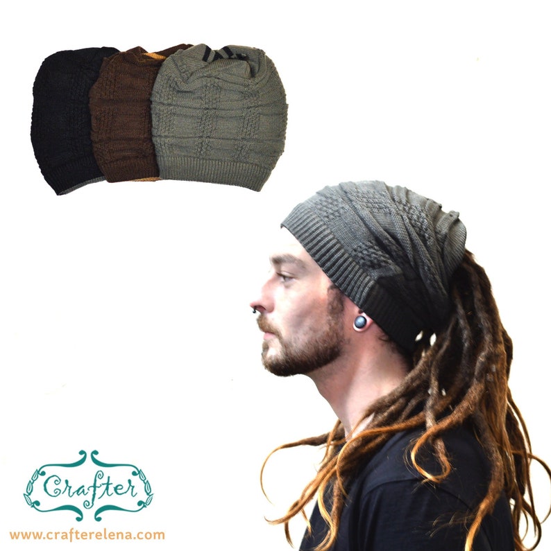 Bonnet tricoté carrés réversibles Dreadlocks laine Bandana image 3