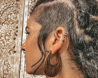 Wooden Cocos Oval Tribal Earrings Handmade Ethnic Carved Wood