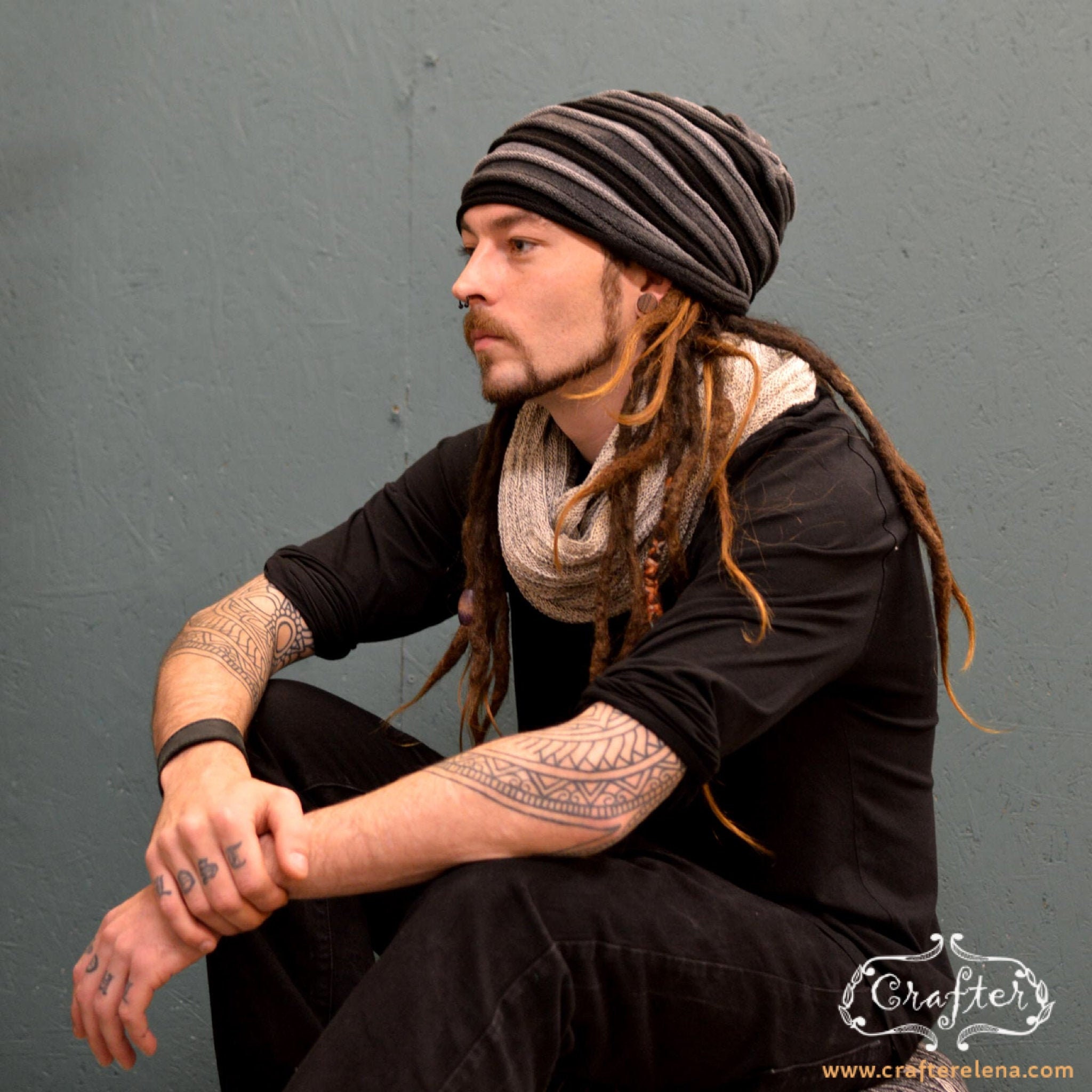 Dreadlock Beanie Rasta Hat Black Gold Dreadlock Hat Slouchy Beanie