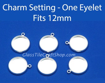 100pk 12mm Pendant Blank - Round Silver Tone Charm Setting - Blank Bezel (12M1EYE)