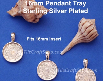 50pk 16mm Pendant Tray - Round Sterling Silver Plated Bezel Tray, Heavy Duty, Charm Setting, Cabochon Setting, (16MSP1EYE)