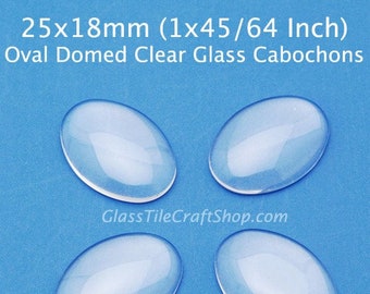 20 Oval Glass Cabochons - 25x18mm clear glass domed tiles for earrings, pendants, charms. 25X18OVD