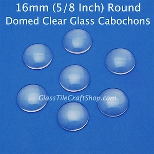 100 Round Glass Tiles 16mm - Clear glass domed cabochons for ring blanks, pendants, earrings. 16MDCAB