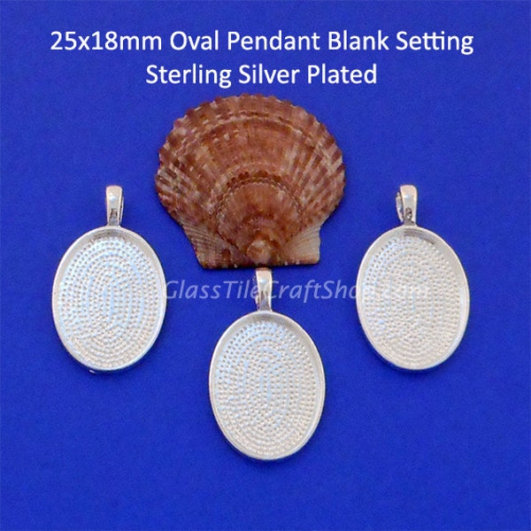 10pk Oval Pendant Trays, 25x18mm Sterling Silver Plated, Oval Bezel Blank Tray Setting (OVT25X18)