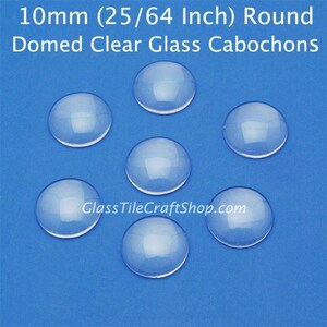 20pk 10mm Clear Cabochons - Round Domed Cabs for Ring Blanks, Pendants, Earrings, Doll Eyes. (10MDCAB)
