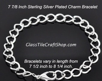 24pk Charm Bracelet 7 7/8 Inch Sterling Silver Plated Chain Link Bracelet or Anklet. (7INBRAC)