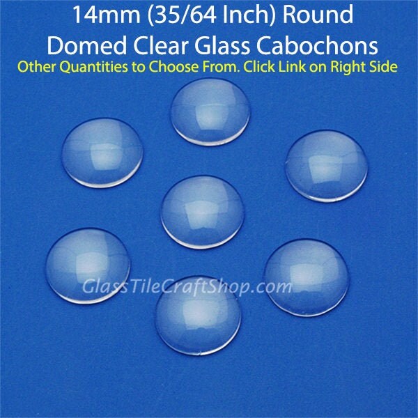 100 Round 14mm Glass Cabochons - Clear glass domed tiles for ring blanks, pendants, earrings. (14MDCAB)