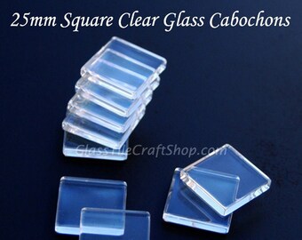50 - 1 inch square clear glass tiles for pendants and magnets. 25mm Square Glass Cabochons for DIY Jewlery Crafts. 1SQFCAB