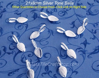 10 Jewelry Bails - 21x8mm Silver Color Glue on Bails for Pendants (21X8ST)