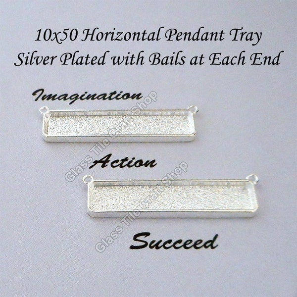 10 pk 10x50mm Horizontal Bezel Trays, Silver Blank Pendant Bezel Cabochon Setting, Fits 10x50mm Insert, Horizontal Bezel DIY Crafts, 1050HT