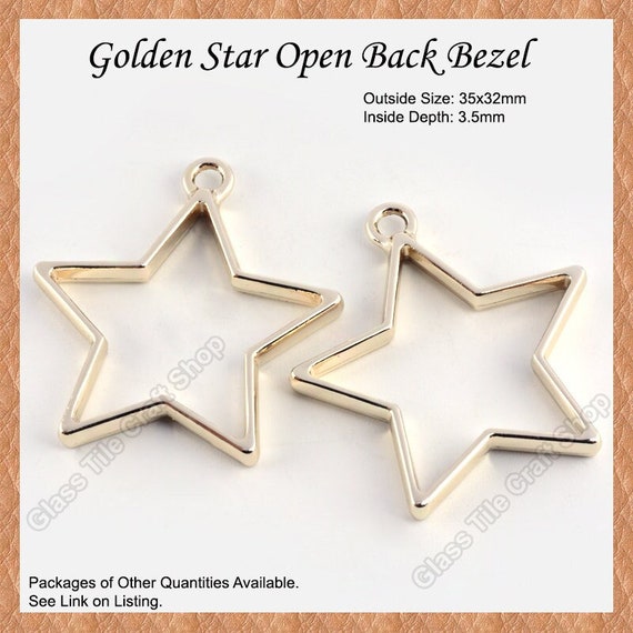 20pk Star Open Back Gold Bezel for Pendant Charms, Gold Star Resin