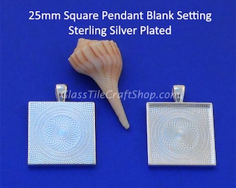 50 Square Bezel Tray Blank - 25mm (1 inch) Sterling Silver Plated. (25MSQTSSP)