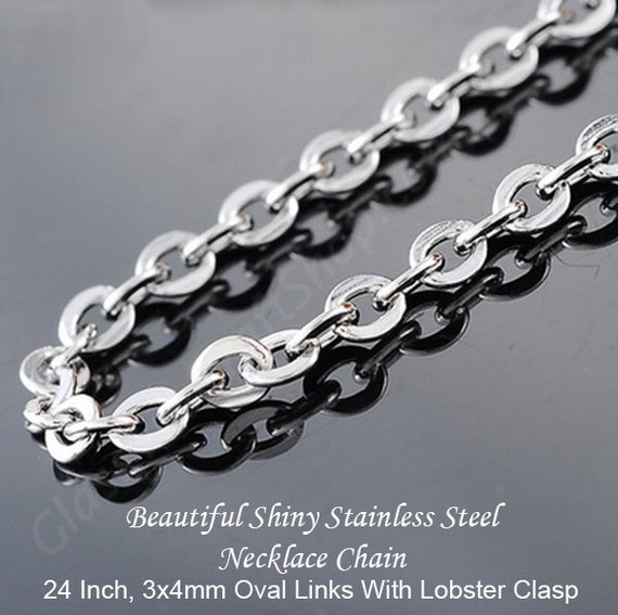 5pk Stainless Steel Chains, 24 inch, 3x4 Oval Links, Stainless Steel Necklace, Stainless Chain, Shiny Steel Chain, Stainless, SSC3x4.24