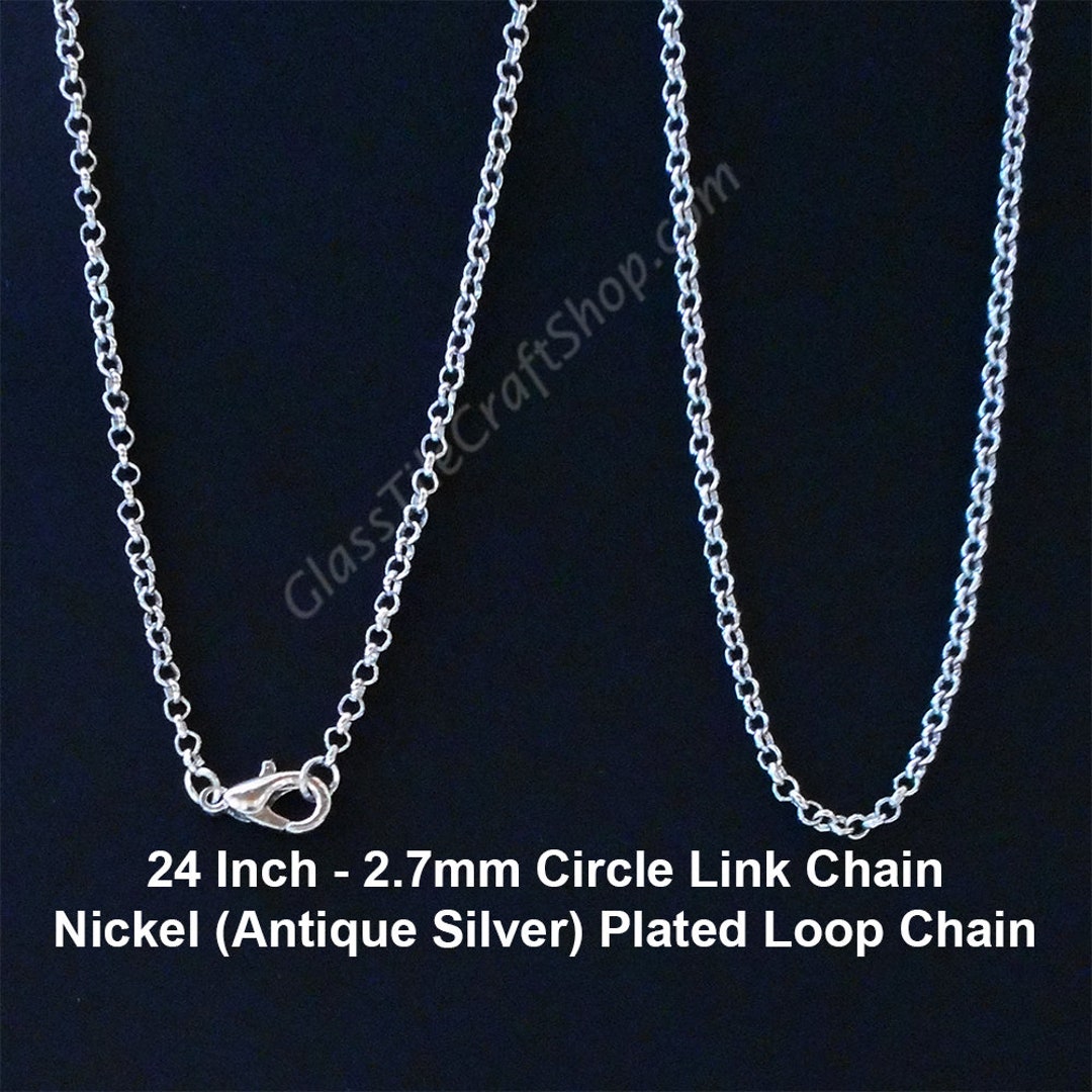 20pk 24 Inch Antqiue Silver Loop Chain Necklaces, Circle Link Chain