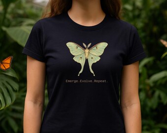 Luna Moth Graphic T-Shirt, Nature Inspired Spiritual Top, Boho Apparel