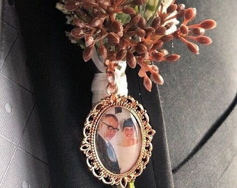 Rose Gold Bouquet Photo Charm, DIY or Custom, Wedding Memorial Bridal Keepsake, Pet Memorial Gift Idea, in memory of