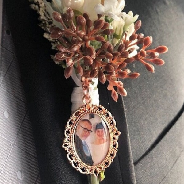 Rose Gold Bouquet Photo Charm, DIY or Custom, Wedding Memorial Bridal Keepsake, Pet Memorial Gift Idea, in memory of