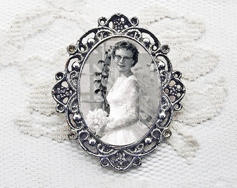Silver Bridal Photo Charm. Wedding Bouquet DIY or CUSTOM  Vintage Style Pendant. Photo Memorial. Wedding Keepsake Shower Gift. Pet Gift Idea