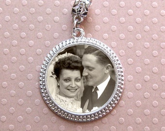 Bridal Photo Charm. DIY or CUSTOM Wedding Bouquet Memorial . Classy Shiny Silver Keepsake Photo Jewelry. Pet Memorial Photo Necklace