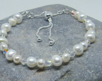 FRESHWATER PEARL and CRYSTAL Adjustable Bracelet