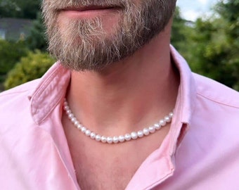 Man Pearl Necklace with STERLING SILVER
