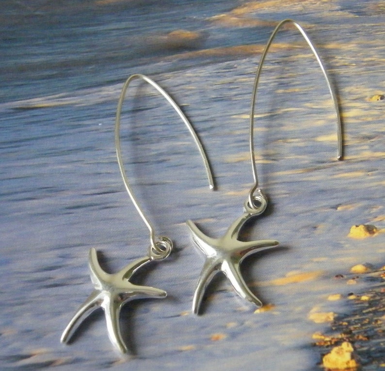 Long STARFISH Earrings STERLING SILVER Wires 画像 4