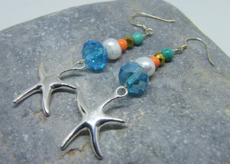 Long STARFISH Earrings STERLING SILVER Wires 画像 8