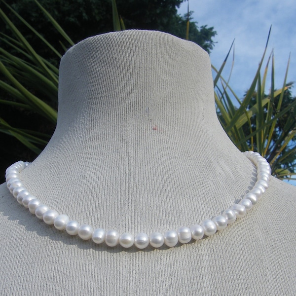 FRESHWATER PEARL with STERLING Silver Adjustable Necklace  for Men or Women