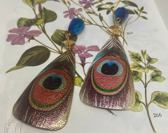 PEACOCK Earrings with GOLD and TOURMALINE