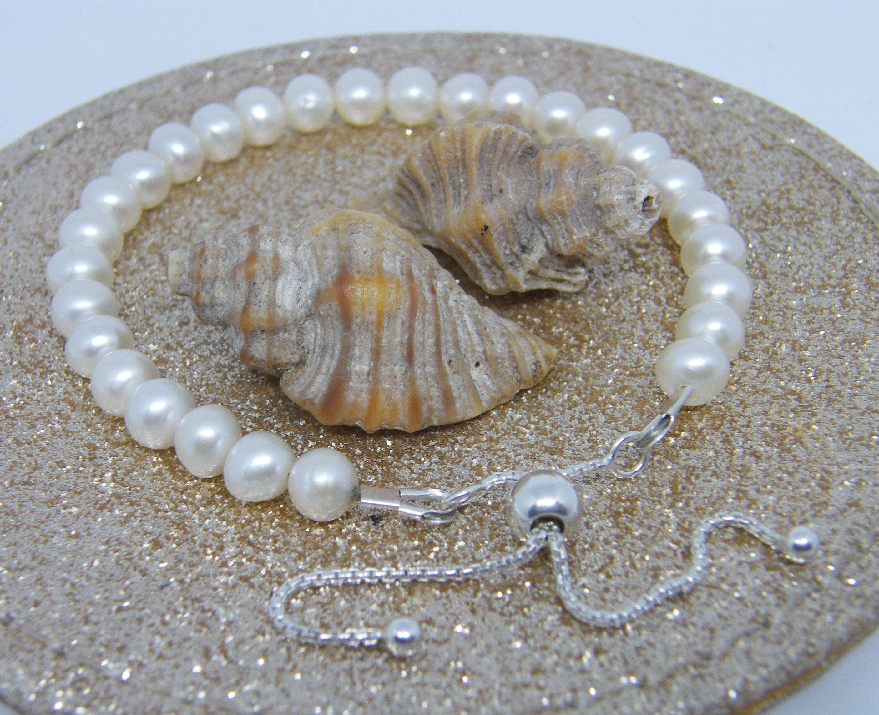 FRESHWATER PEARL and STERLING Silver Adjustable Bracelet