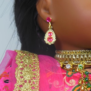 Pink and Gold Earring Dangles for 18&quot; Play Dolls such as American Girl® Kavi