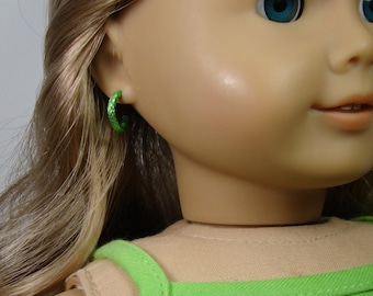 Removable  Textured Green Hoop Earrings for 18" Play Dolls such as American Girl®