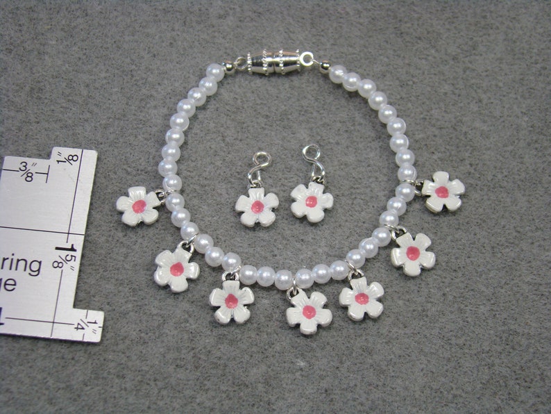 White Flower Necklace and Earring Dangle Cosplay set for 18 Play Dolls such as American Girl® Kira image 2