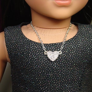 Silver Rhinestone Heart Necklace for 18&quot; Play Dolls such as American Girl® Luciana