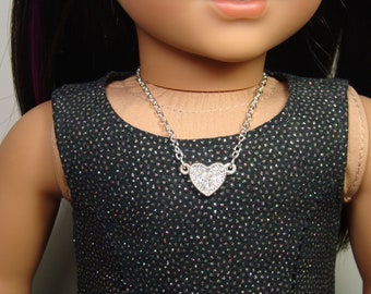 Silver Rhinestone Heart Necklace for 18" Play Dolls such as American Girl® Luciana