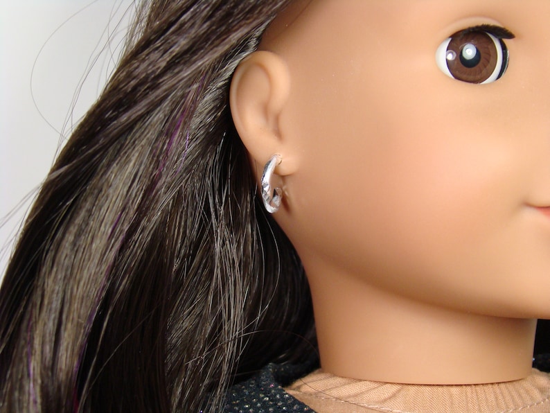 Removable Etched Silver Hoop Earrings for 18 Play Dolls such as American Girl® image 1