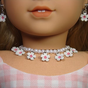 White Flower Necklace and Earring Dangle Cosplay set for 18 Play Dolls such as American Girl® Kira image 1
