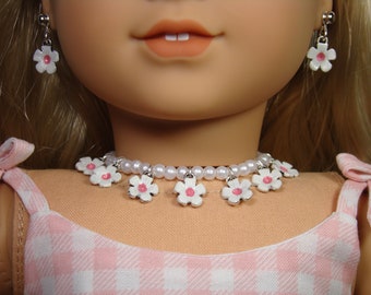 White Flower Necklace and Earring Dangle Cosplay set for 18" Play Dolls such as American Girl® Kira
