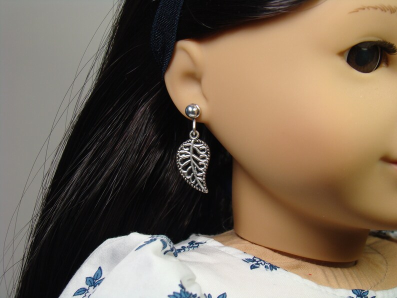 Silver Tone Filigree Leaf Earring Dangles for 18 Play Dolls such as American Girl® Z image 1