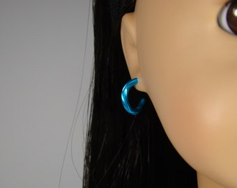 Removable Textured Bright Blue Hoop Earrings for 18" Play Dolls such as American Girl®