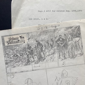 Hal Foster Prince Valiant - Original Pencil Drawing for page #2218 + Typed story board