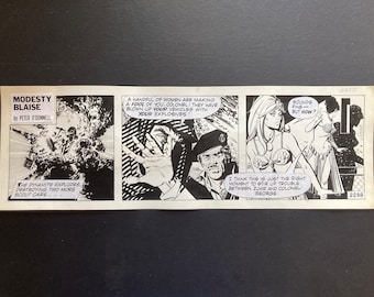 Modesty Blaise & the Dolly Rockers. Original ink strip #2258 from ‘Willie the Djinn’