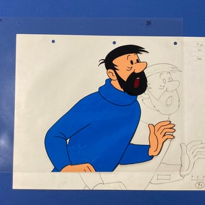 Original hand painted Captain Haddock Adventures of Tintin animation Cel and graphite drawing. 1960s image 6