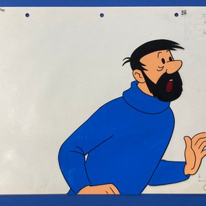 Original hand painted Captain Haddock Adventures of Tintin animation Cel and graphite drawing. 1960s